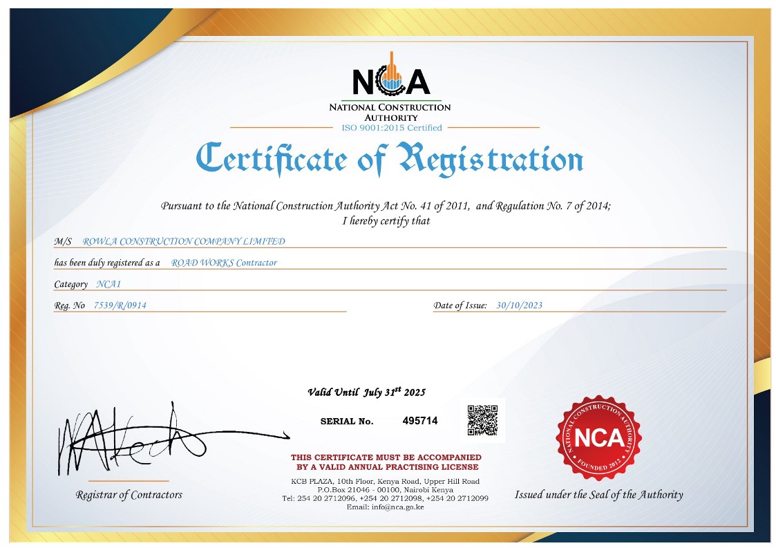 NCA Road Certificate